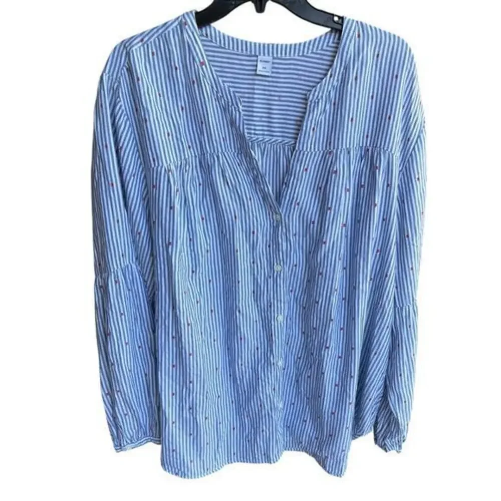 OLD NAVY chambray stripe red fleck boho button front tunic  EUC plus sz XXL